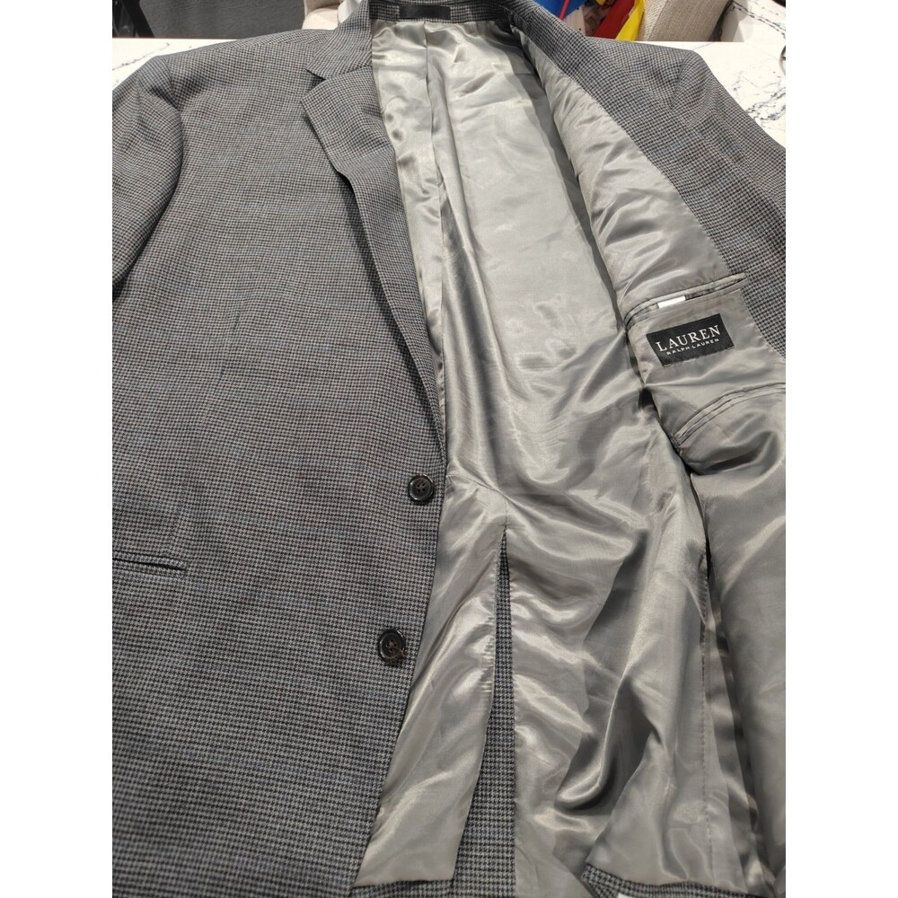 Lauren Ralph Lauren Light Weight Mini Houndstooth Blazer Mens 50R Grey